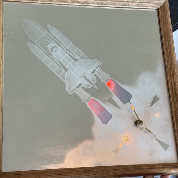 RARE 13' Light Up Space Shuttle Mirror Clock Wall Art WORKS NASA Flicker Lamp - Picture 8 of 12